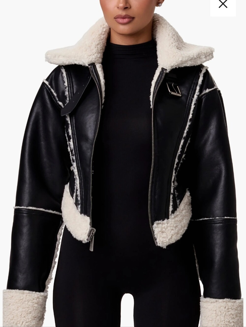Naked Wardrobe Reversible Sherpa Aviator Jacket XS Cropped Faux